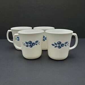 Corning Eve Mugs Corelle D Handle White Mugs with Blue Cherries